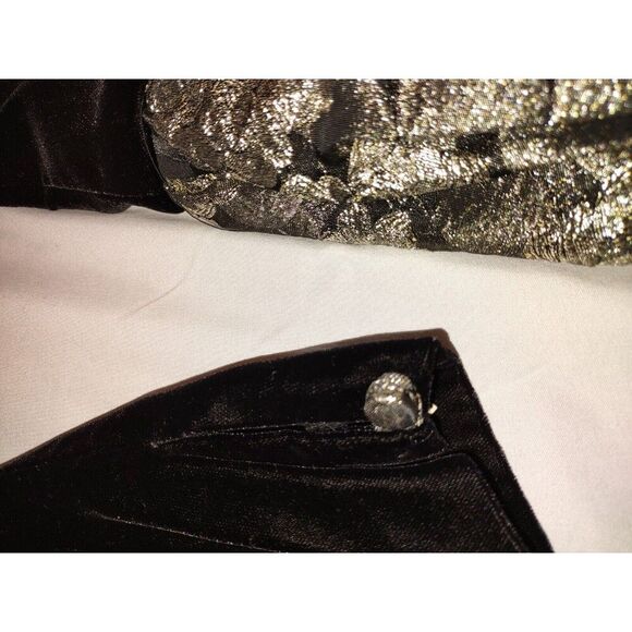 Sz 9/10 Vintage Black Velvet Bodycon Metallic Gold Big Bow Dress Cupcake - Picture 6 of 13